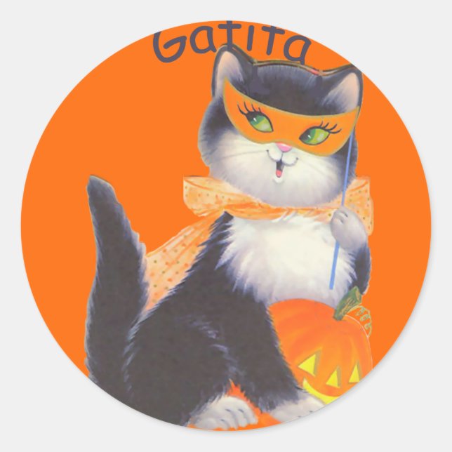 Stickers ronds chats d'Halloween espagnol mignons (Devant)