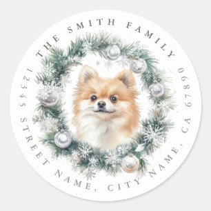 Stickers ronds Chien Poméranie de Noël