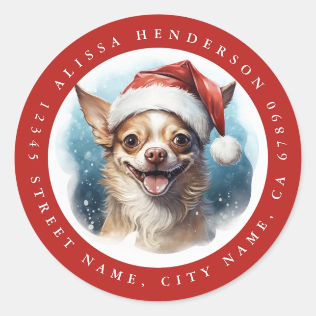 Stickers ronds Chihuahua Chien de Noël (Devant)