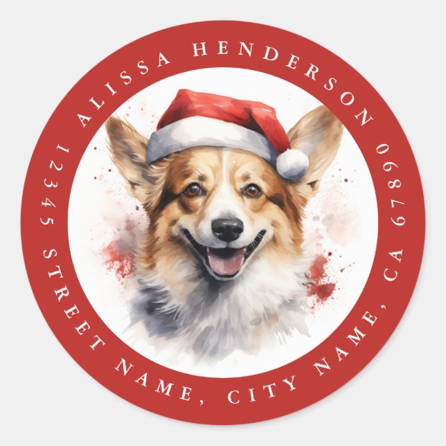 Stickers ronds Corgi de Noël (Devant)