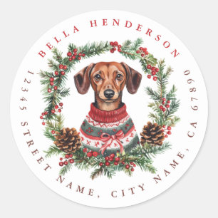 Stickers ronds Dachshund de Noël