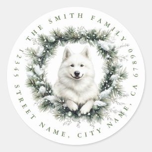 Stickers ronds de chien Samoyé de Noël