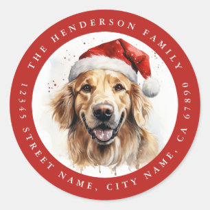 Stickers ronds de chiens de Noël Golden Retriever