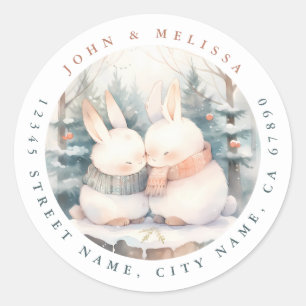 Stickers ronds de lapins de neige de Noël