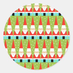 Stickers ronds de Père Noël géométriques rétr