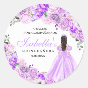 Stickers ronds de Quinceanera violet Lilac