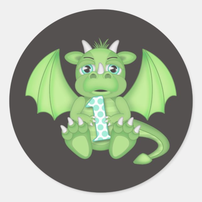 Stickers ronds Dragon 1er Anniversaire (Devant)