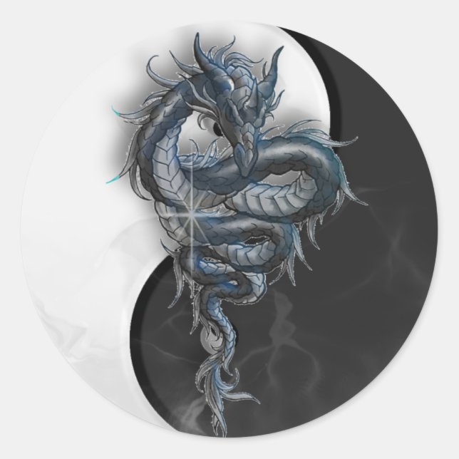 Stickers ronds du dragon chinois Yin Yang (Devant)