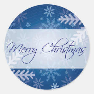 Stickers ronds Joyeux Noël Blue Snowflake