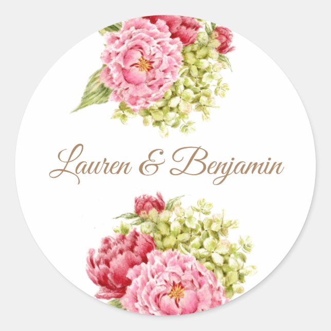 Stickers ronds Mariages Peonies et Hydrangea (Devant)