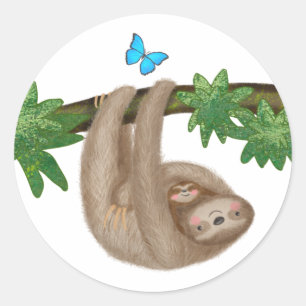 stickers ronds mignon maman et bébé paresseux
