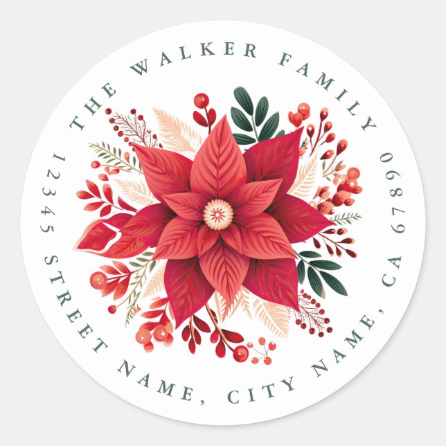 Stickers ronds Poinsettia de Noël (Devant)