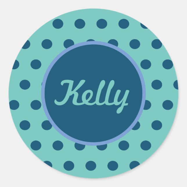 Stickers ronds Polka Dot Personnalisés (Aqua & Blu (Devant)