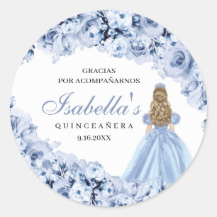 Stickers ronds Quinceanera bleu-bleu poussiéreux