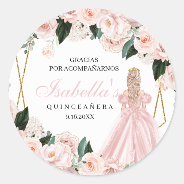 Stickers ronds Quinceanera Floral Rose (Devant)