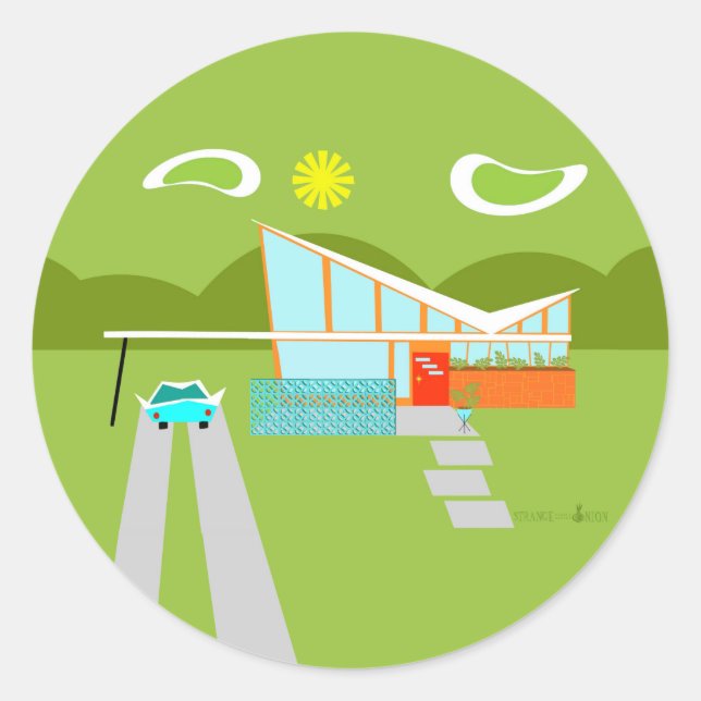 Stickers ronds Retro Palm Springs House (Devant)