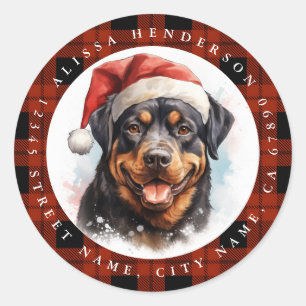 Stickers ronds Rottweiler de Noël