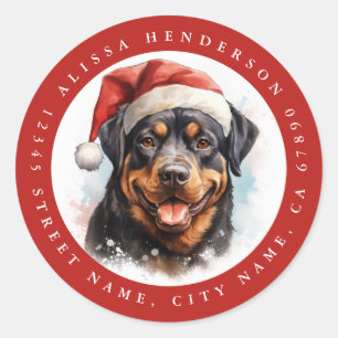Stickers ronds Rottweiler de Noël