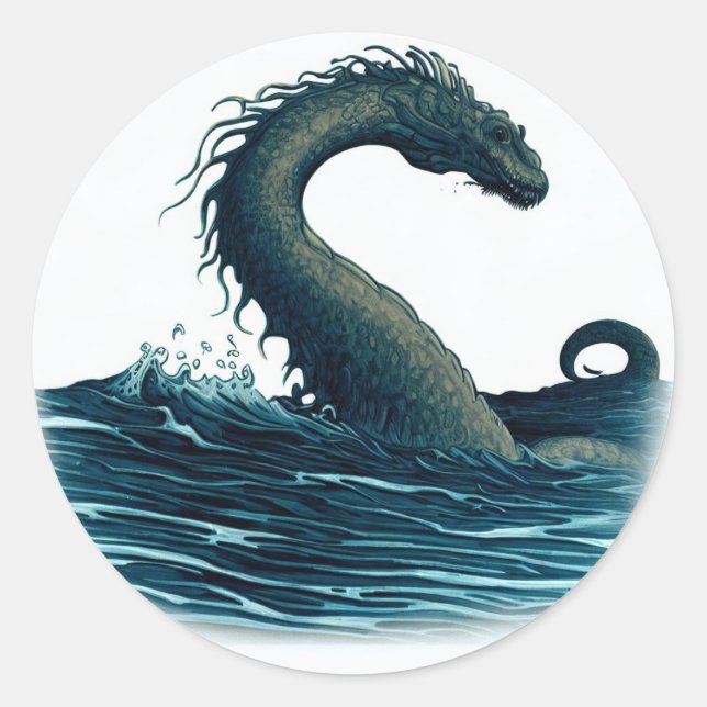 Stickers ronds serpent de la mer brillants (Devant)