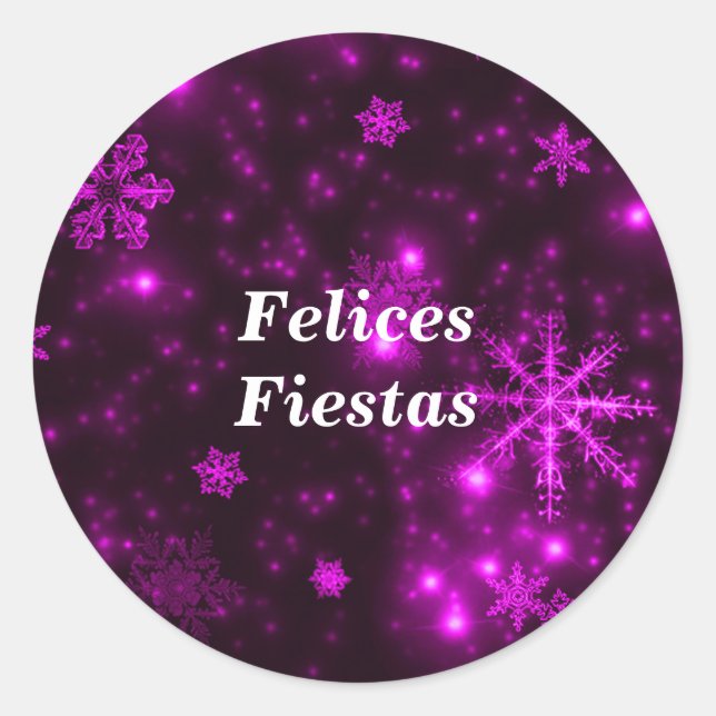 Stickers ronds violets Felices Fiestas Snowflakes (Devant)