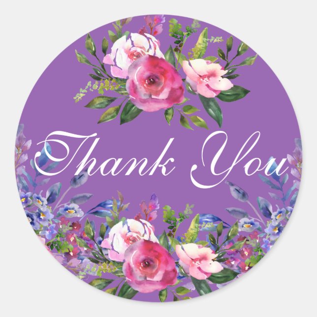 Stickers ronds violets Merci aquarelle (Devant)