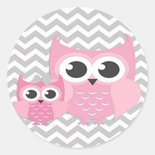 Stickers/rosa Owls mit grauen Zig-Zags Runder Aufkleber