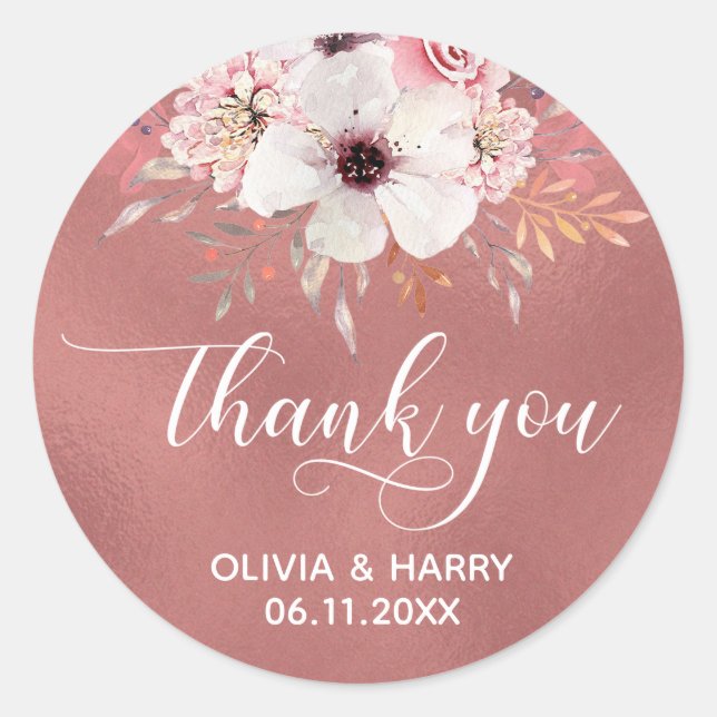 Stickers Rose Floral Gold Wedding Favor (Devant)