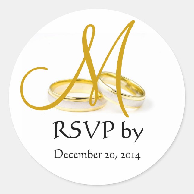 Stickers RSVP Monogramme à anneaux mariages Or (Devant)
