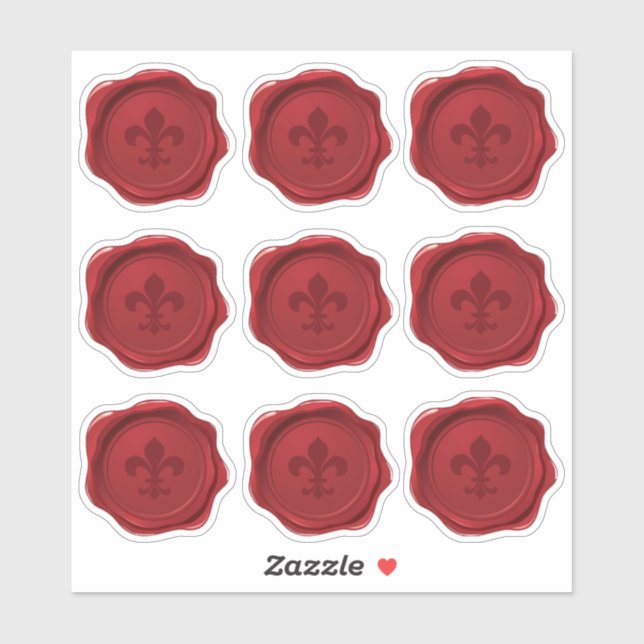 Stickers Sceau De Cire Rouge Fleur De Lis (Feuille)