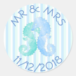 Stickers Seahorse Couple Blue Green Seahors