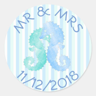 Stickers Seahorse Couple Blue Green Seahors