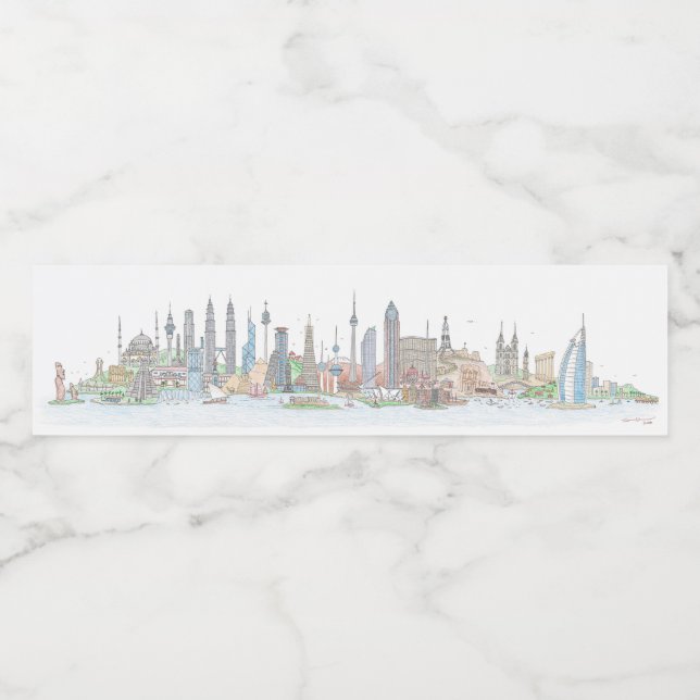 Stickers Skyline du monde (Étiquettes simples)