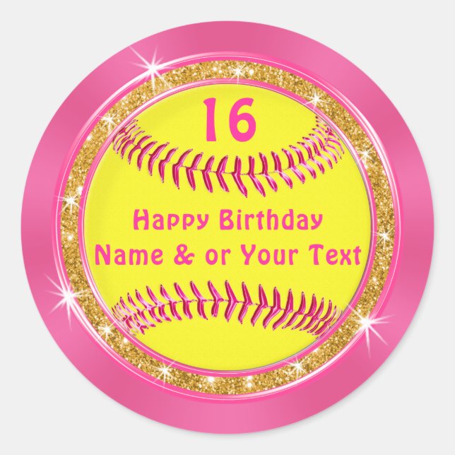 Stickers Softball Anniversaire Rose et Or (Devant)