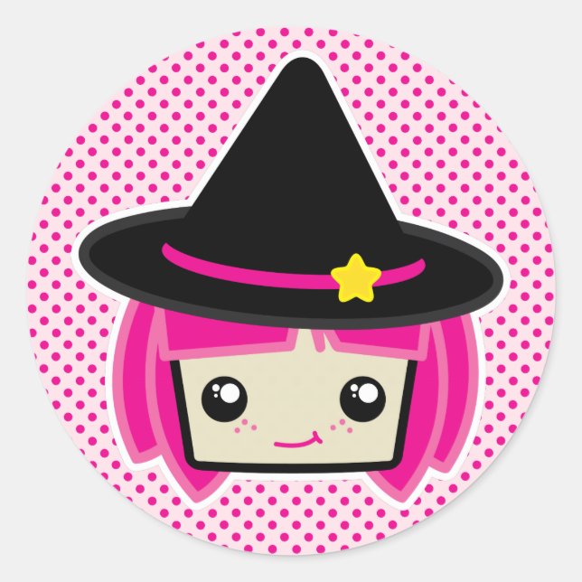 Stickers Sorcière Kawaii Pink Haired (Devant)