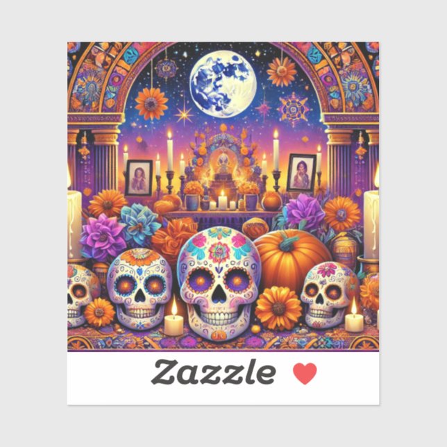 Stickers Squelette crâne de jour d'Halloween (Feuille)