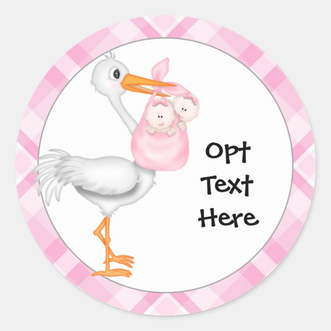 Stickers Stork & Twin Girls (Devant)