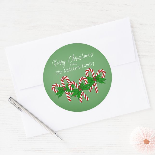Stickers Sucre de canne de Noël en forme de coeur (Enveloppe)
