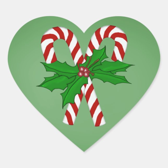 Stickers Sucre de canne de Noël en forme de coeur (Devant)