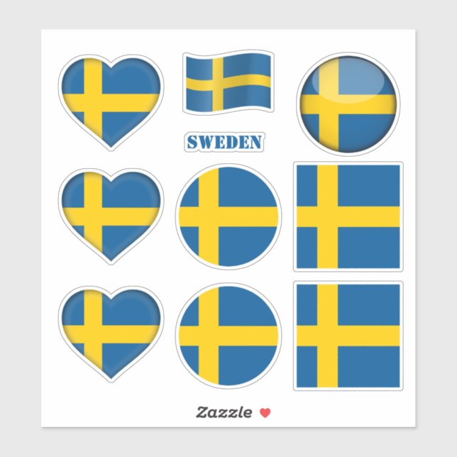 stickers Suède & Drapeau suédois, Coeur /sports (Feuille)