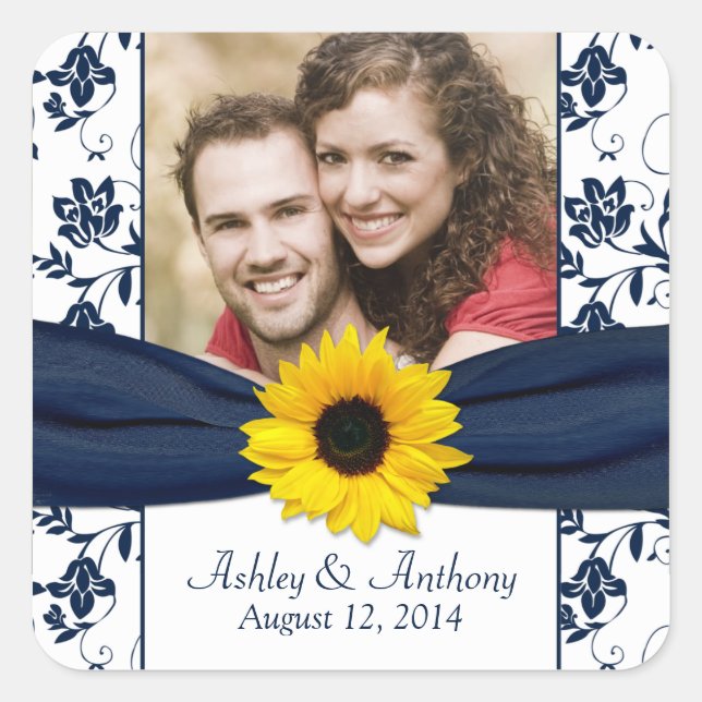 Stickers Sunflower Navy et White Mariage damassé (Devant)