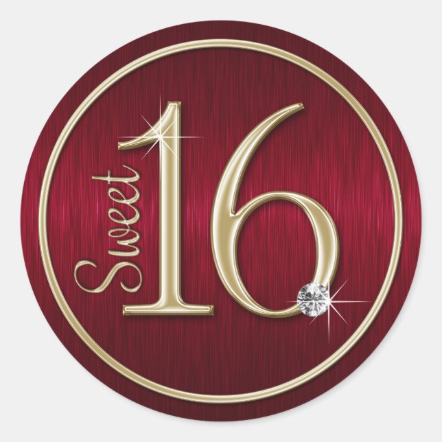 Stickers Sweet 16 Enveloppe Rouge/Or (Devant)