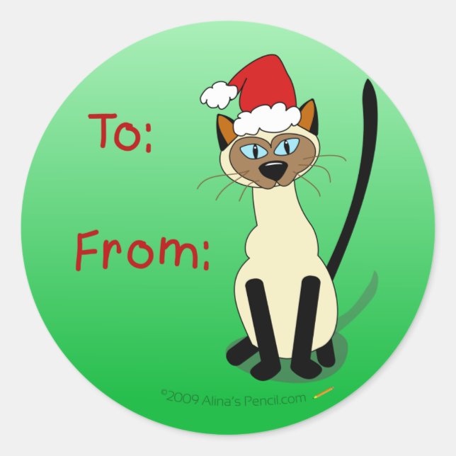 Stickers Tag de Noël en chat de Siamese (Devant)