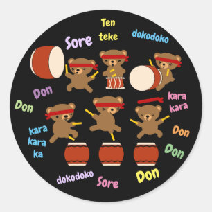 Stickers Taiko Kawaii Ours Jouer Tambours Taiko