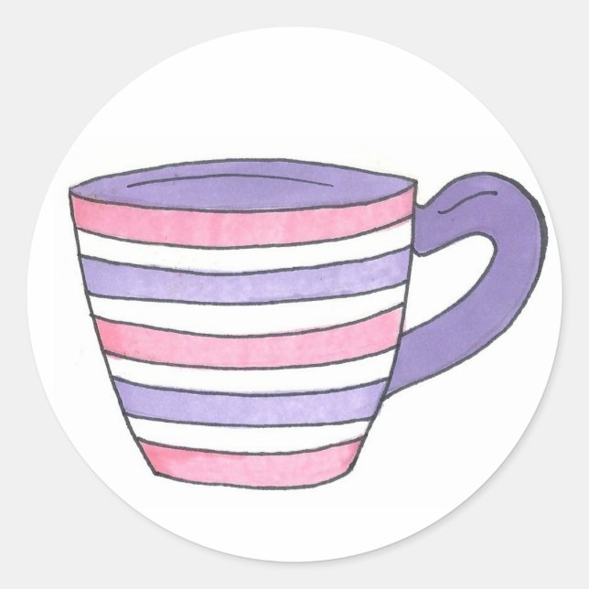 Stickers Tea Cup Pink/Purple Stripe (Devant)