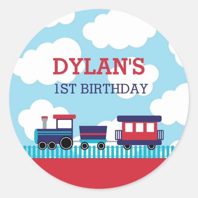 Stickers Train Anniversaire Fête Faveurs (Marine & (Devant)
