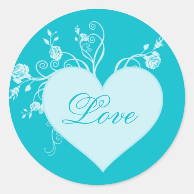 Stickers turquoise Aqua Heart et Roses Love (Devant)