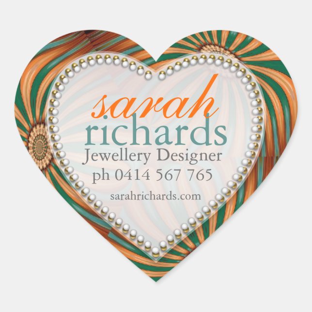 Stickers Turquoise Orange Floral CustomName (Devant)