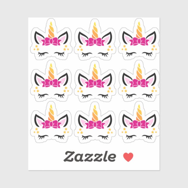 Stickers Unicorne Cute Rose Bow (Feuille)