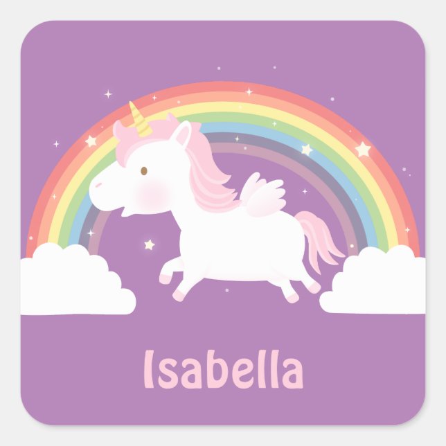 Stickers Unicorne Flying Cute et Rainbow Girls (Devant)