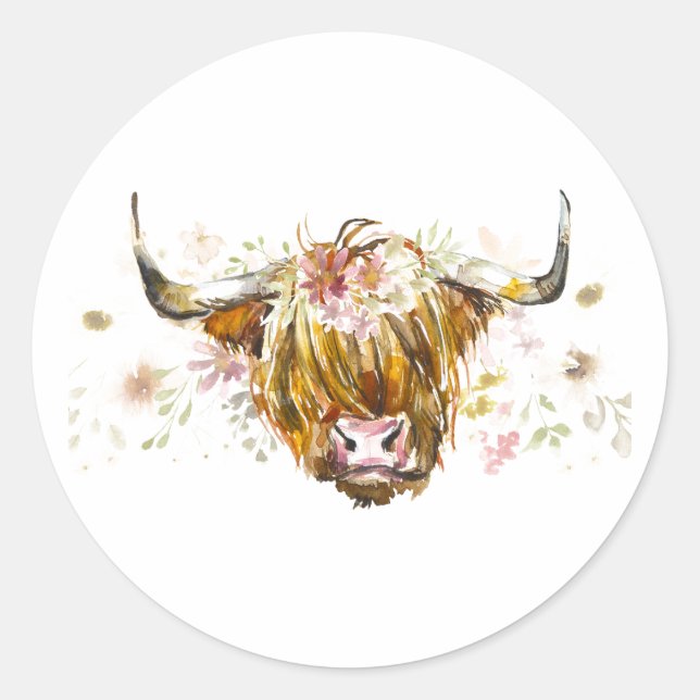 Stickers Vache Florale Cute Highland (Devant)